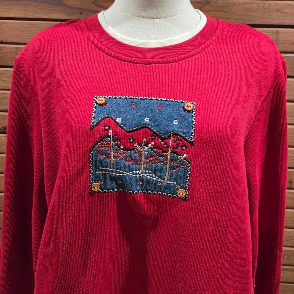 Vintage 90s Womens XL Double Collar Patchwork Sweatshirt Crewneck Cottage Granny